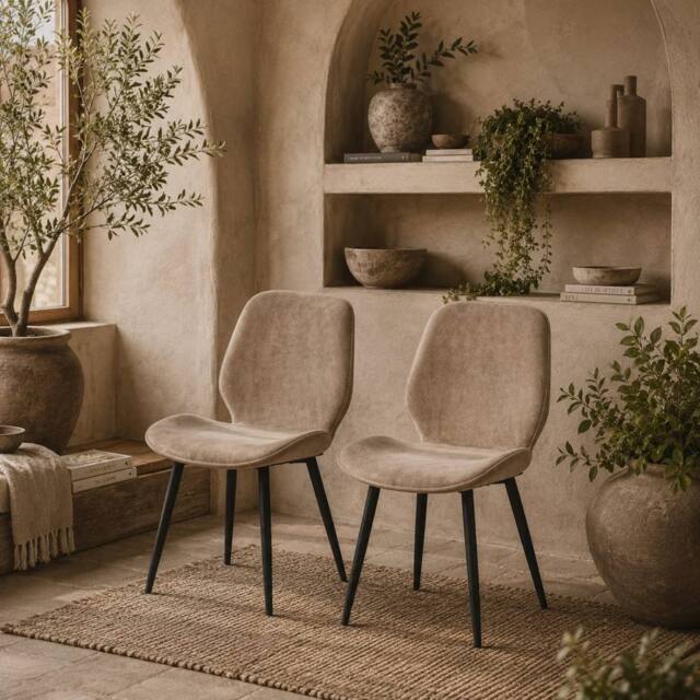 Wyld Haus Sumaba Velvet Feel Light Brown Dining Chairs Set of 2 with Metal Legs - image 1