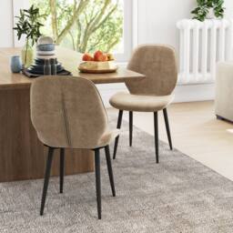 Wyld Haus Sumaba Velvet Feel Light Brown Dining Chairs Set of 2 with Metal Legs - thumbnail 3