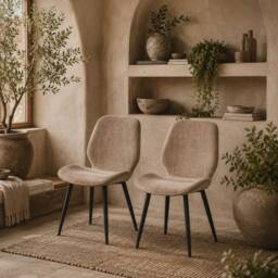 Wyld Haus Sumaba Velvet Feel Light Brown Dining Chairs Set of 2 with Metal Legs - thumbnail 1