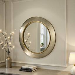 Yearn Mirrors Ava Pewter Round Bevelled Mirror Gold Trim in Metallic Gold - thumbnail 2