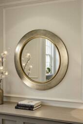 Yearn Mirrors Ava Pewter Round Bevelled Mirror Gold Trim in Metallic Gold - thumbnail 1