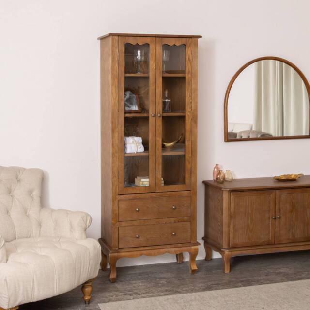 Melody Maison Tall Freestanding Dark Wood Display Cabinet - Ashwell Range in Brown - image 1