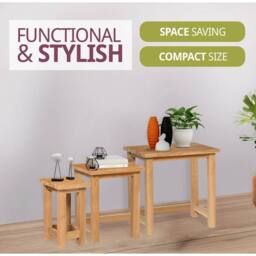 FORGEVIO 3 Solid Oak Small Table, Wooden Nesting Side Table in Natural - Size: 0.6m2 - thumbnail 5