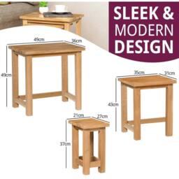 FORGEVIO 3 Solid Oak Small Table, Wooden Nesting Side Table in Natural - Size: 0.6m2 - thumbnail 2
