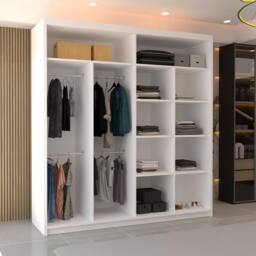 MN Furniture Double Mirror Sliding Door Wardrobe W203cm x H217cm in White - Size: 1 Pack - thumbnail 3