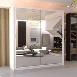 MN Furniture Double Mirror Sliding Door Wardrobe W203cm x H217cm in White - Size: 1 Pack