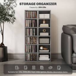 EONLION Grey Set of 2 CD Media Display Shelf Unit - Size: 100 cm - thumbnail 3