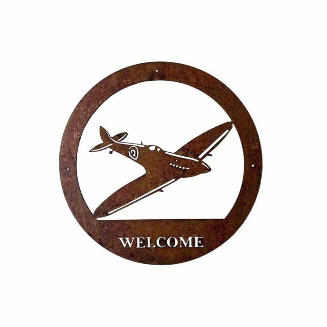 Poppyforge Spitfire Welcome Wall Art - Small - Steel - W29.5 x H29.5 cm - BM/RtR in Brown - image 1