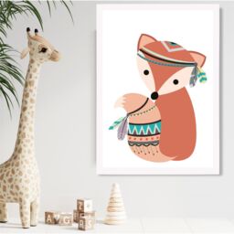 ARTZE Fox Tribal Animal Framed Print SIZE: A4 with White Frame in Orange - thumbnail 2