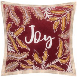 Paoletti Winter Joy Embroidered Polyester Filled Cushion in Red - Size: 50 cm x 50 cm