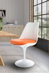 Fusion Living White Tulip Dining Chair with PU Cushion in Orange - thumbnail 1