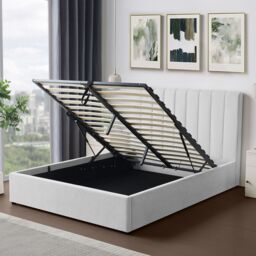 Artemis Home Evelynne Fabric 150cm Kingsize Ottoman Bed Frame with Storage in Light Grey - Size: King - thumbnail 4