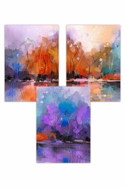 ARTZE Set of 3 Abstract Purple Orange Violet Dawn Art Posters - Size: W50 cm x H70 cm - image 1