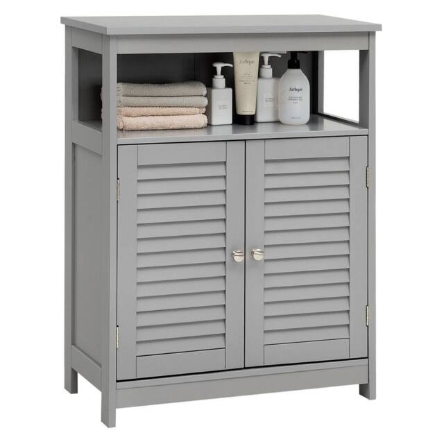 VOGREX Wooden Bathroom Floor Cabinet Double Shutter Door in Grey - image 1