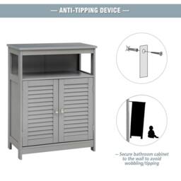 VOGREX Wooden Bathroom Floor Cabinet Double Shutter Door in Grey - thumbnail 4
