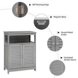VOGREX Wooden Bathroom Floor Cabinet Double Shutter Door in Grey - thumbnail 5