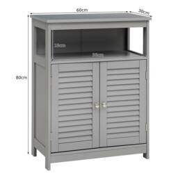 VOGREX Wooden Bathroom Floor Cabinet Double Shutter Door in Grey - thumbnail 2