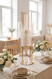 Living and Home 5-Arm Candelabra Metal Candle Holder with Clear Lampshade - Size: Small - thumbnail 2