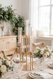 Living and Home 5-Arm Candelabra Metal Candle Holder with Clear Lampshade - Size: Small - thumbnail 1