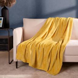 OHS Ultra Soft Flannel Fleece Throw Blanket in Mustard - Size: 200 cm x 240 cm - thumbnail 1