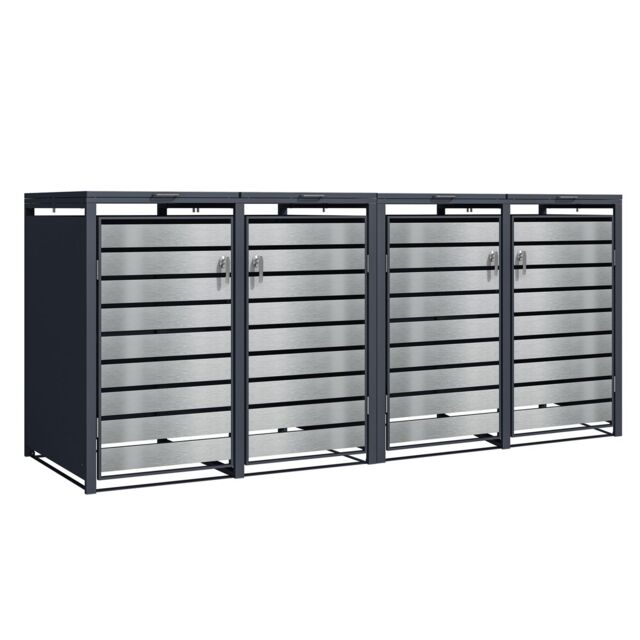 Phoenix Safe Company Quad Wheelie Bin Storage, GB4426ASK, Silver Effect, 80D x 264W x 116H CM - image 1