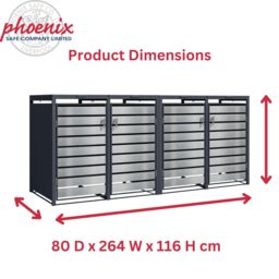Phoenix Safe Company Quad Wheelie Bin Storage, GB4426ASK, Silver Effect, 80D x 264W x 116H CM - thumbnail 3