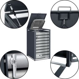 Phoenix Safe Company Quad Wheelie Bin Storage, GB4426ASK, Silver Effect, 80D x 264W x 116H CM - thumbnail 2