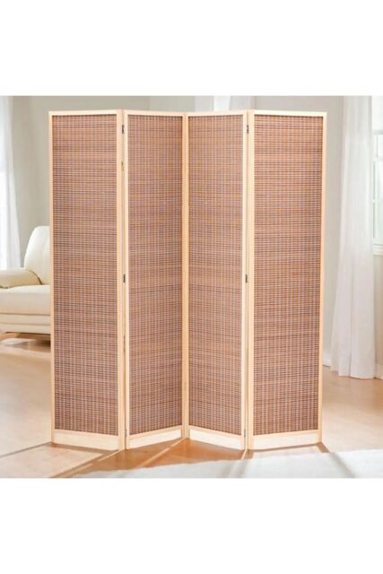 Living and Home 4-Panel Bamboo Woven Folding Room Divider in Brown - image 1