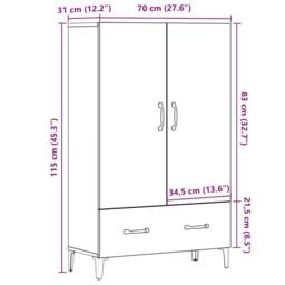 Berkfield Home Highboard Old Wood 70x31x115 cm Engineered Wood in Brown - Size: 70 x 31 x 115 cm - thumbnail 9