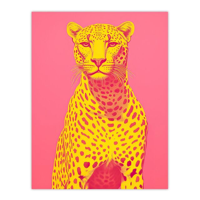"Wee Blue Coo Wall Art Print Cerise Cheetah Bold Animal Yellow Pink Living Room - Size: W24"" x H32""" - image 1