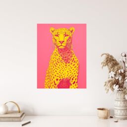 "Wee Blue Coo Wall Art Print Cerise Cheetah Bold Animal Yellow Pink Living Room - Size: W24"" x H32""" - thumbnail 4