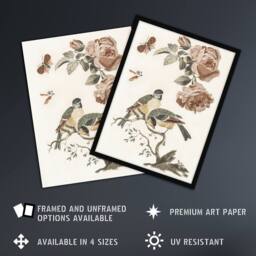 "Artery8 Roses Butterfly A Blue & Great Tit Teyler Wall Art Poster Print in White - Size: W18"" x H24""" - thumbnail 2