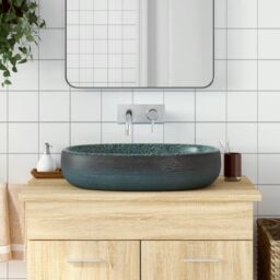 Berkfield Home Countertop Basin Turquoise Oval 59x40x14 cm Ceramic in Black - Size: 59 x 40 x 14 cm