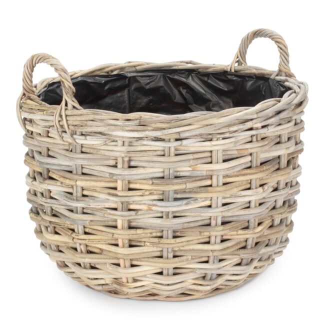 Red Hamper Curved Base Rattan Planter With Plastic Lining in Natural - Size: Large - image 1