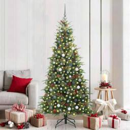 Berkfield Home Artificial Hinged Christmas Tree Green 210 cm PE & PVC - thumbnail 1