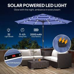OUTSUNNY 2.8 m Garden Parasol Umbrella with Light, Patio Umbrella in Navy - Size: 3m - thumbnail 4