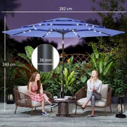 OUTSUNNY 2.8 m Garden Parasol Umbrella with Light, Patio Umbrella in Navy - Size: 3m - thumbnail 3