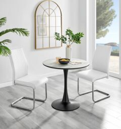 FurnitureboxUK Elina White Marble Effect Scratch Resistant Dining Table & 2 Lorenzo Faux Leather Chairs - thumbnail 1