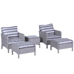 OUTSUNNY 5 Pcs PE Rattan Garden Patio Furniture Set w/ Chair Stool Coffee Table in Grey - thumbnail 2