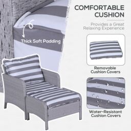 OUTSUNNY 5 Pcs PE Rattan Garden Patio Furniture Set w/ Chair Stool Coffee Table in Grey - thumbnail 6