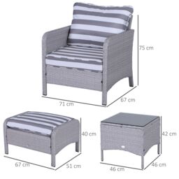 OUTSUNNY 5 Pcs PE Rattan Garden Patio Furniture Set w/ Chair Stool Coffee Table in Grey - thumbnail 3