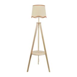 ValueLights Morrigan Natural Wood Tripod Floor Lamp Scallop White Trim Taper Shade in Burnt Orange - thumbnail 3