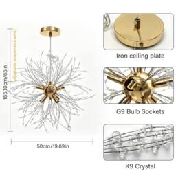 INMTFEI Gold Dandelion Crystal Pendant Hanging Chandelier with Adjustable Cord - thumbnail 5