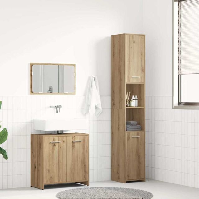 Berkfield Home 3 Piece Bathroom Furniture Set Artisan Oak Engineered Wood in Brown - image 1