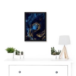 Artery8 Abstract Dark Blue Gold Waves Modern Artwork Framed Wall Art Print A4 in Black - thumbnail 2