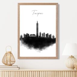 ARTZE Taipei Watercolour Skyline City Framed Print SIZE: A4 with Oak Frame in Black - thumbnail 2