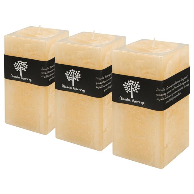Nicola Spring Square Vanilla Pillar Candles - 90 Hours - Cream - Pack of 3 in Beige - image 1