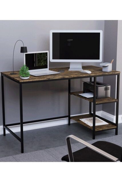 Home Discount Vida Designs Brooklyn Office Desk with 2 Shelves Home Office Workstation Storage in Dark Brown - image 1