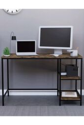 Home Discount Vida Designs Brooklyn Office Desk with 2 Shelves Home Office Workstation Storage in Dark Brown - thumbnail 3
