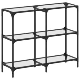 Berkfield Home Console Table with Transparent Glass Top 98x30x81 cm Steel in Black - Size: 98 x 30 x 81 cm - thumbnail 2